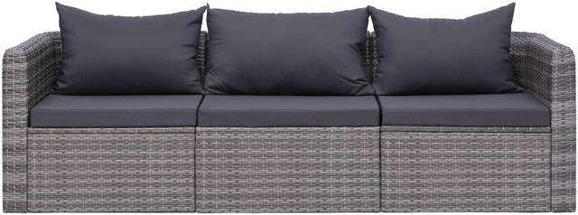 Alt view image 6 of 7 - vidaXL 3 Piece Garden Sofa Set with Cushions Gray Poly Rattan