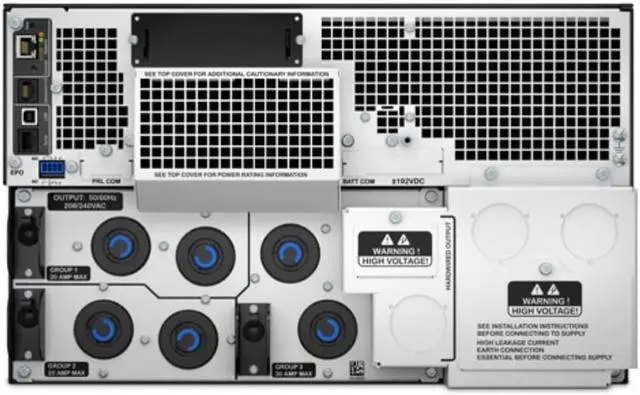 Alt view image 3 of 5 - APC by Schneider Electric Smart-UPS SRT 8000VA RM 208V - 8000 VA/8000 W - 208 V AC - 5 Minute Stand-by Time - 6U Rack-mountable - 1 x Hard Wire 3-wire (2PH + G), 4 x NEMA L6-20R, 2 x NEMA L6-30R