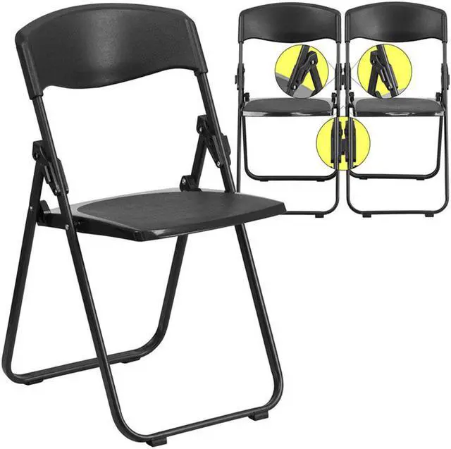 Alt view image 7 of 20 - 2 Pk. HERCULES Series 880 lb. Capacity Heavy Duty Black Plastic Folding Chair with Built-in Ganging Brackets