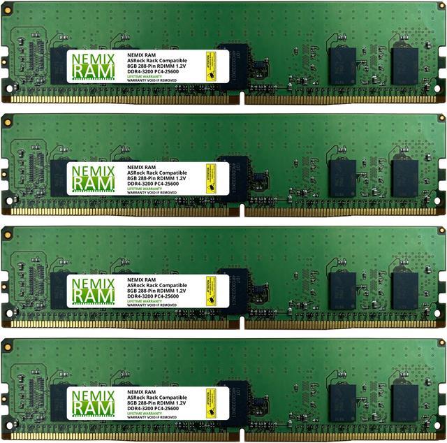 32GB Kit (4 x 8GB) DDR4-3200 PC4-25600 ECC Registered Memory for ASRock  Rack ROMED8-2T AMD EPYC Board by NEMIX RAM
