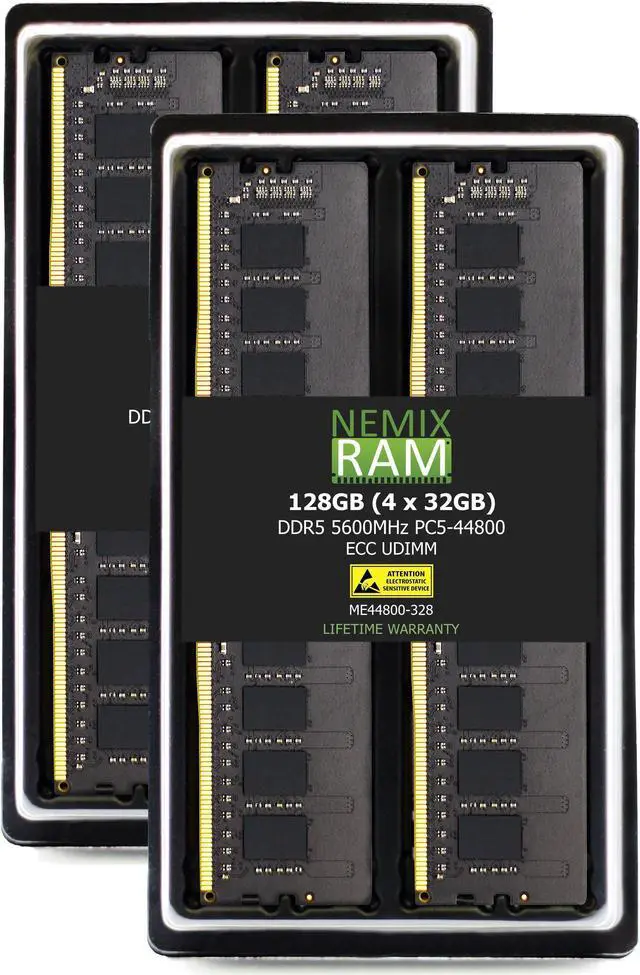 Main image of NEMIX RAM 128GB (4X32GB) DDR5 5600MHZ PC5-44800 1.1V 2Rx8 288-PIN ECC Unbuffered UDIMM KIT