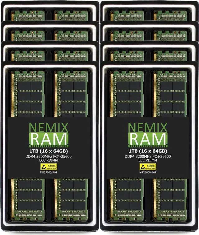 Main image of NEMIX RAM 1TB (16X64GB) DDR4 3200MHZ PC4-25600 4Rx4 1.2V CL22 288-PIN ECC RDIMM Registered Server Memory Compatible with THINKMATE HDX-XN24-52S3 HDX-XN24-32S3 HDX-XN12-52S3 HDX-XN12-32S3 Server