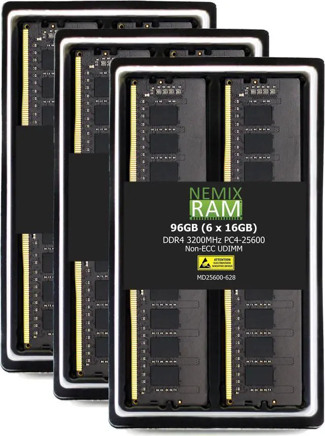 Main image of NEMIX RAM 96GB (6X16GB) DDR4 3200MHZ PC4-25600 2Rx8 1.2V CL22 288-PIN Non-ECC Unbuffered UDIMM Desktop PC Memory KIT Compatible with THINKMATE XF6-14X1 Workstation