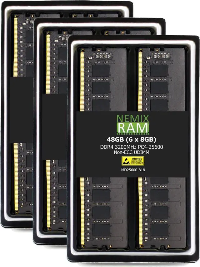 Main image of NEMIX RAM 48GB (6X8GB) DDR4 3200MHZ PC4-25600 1Rx8 1.2V CL22 288-PIN Non-ECC Unbuffered UDIMM Desktop PC Memory KIT Compatible with THINKMATE XF6-14X1 Workstation