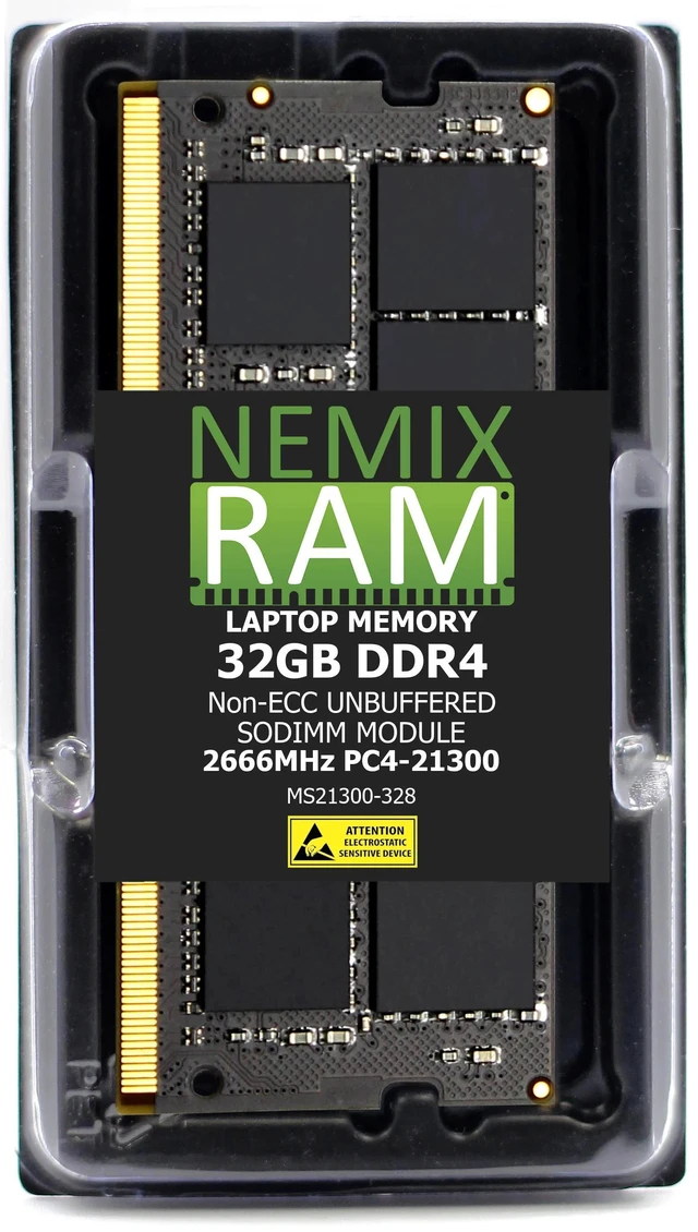 Main image of NEMIX RAM 32GB (1X32GB) DDR4 2666MHz PC4-21300 2Rx8 1.2V CL19 260-PIN Non-ECC Unbuffered SODIMM Laptop Memory Compatible with QNAP RAM-32GDR4T0-SO-2666