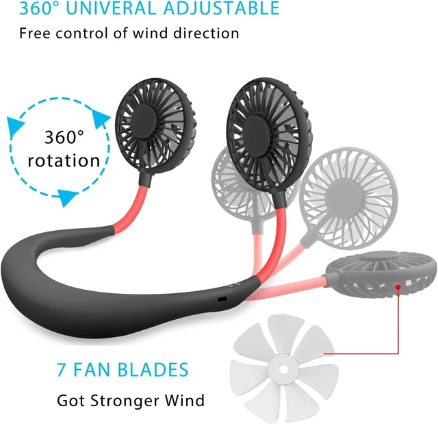 Alt view image 6 of 7 - Hands Free Neck Fan, Portable Mini Rechargeable LED Neckband Fan with Dual Wind Head and Aromatherapy for Sports, Travelling, Outdoor, Office - 3 Speeds, Battery Operated (Black)