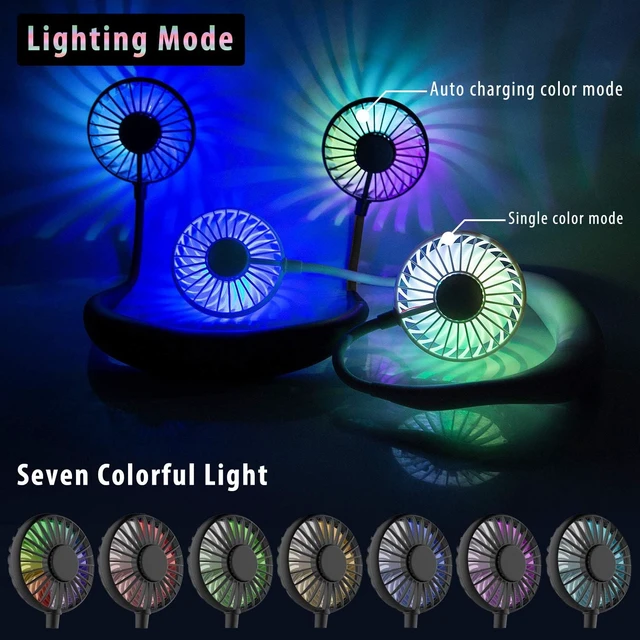 Alt view image 3 of 7 - Hands Free Neck Fan, Portable Mini Rechargeable LED Neckband Fan with Dual Wind Head and Aromatherapy for Sports, Travelling, Outdoor, Office - 3 Speeds, Battery Operated (Black)