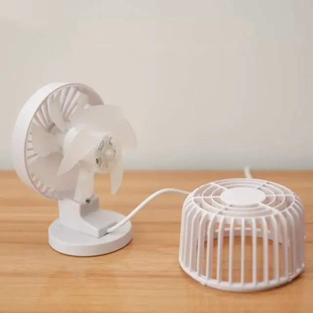 Alt view image 6 of 7 - A.B Crew Stylish Double Blades USB Powered 2-Mode Speed Ultra-Quiet Mini Desk Fan with PU Leather Strap (White)