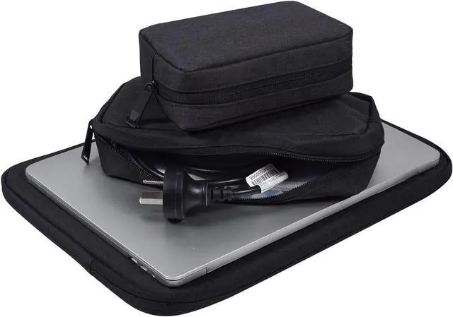 Alt view image 6 of 7 - Canvas Waterproof Universal Electronic Accessories Organizer for Power Bank,Charging Cords,Chargers,Mouse,USB Cable,Earphones and More Out-going, Business Travel Gadget Bag,Black(Small+Big)