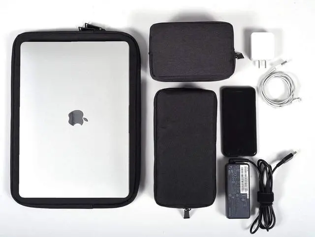 Alt view image 7 of 7 - Canvas Waterproof Universal Electronic Accessories Organizer for Power Bank,Charging Cords,Chargers,Mouse,USB Cable,Earphones and More Out-going, Business Travel Gadget Bag,Black(Small+Big)
