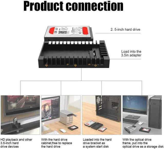 Alt view image 4 of 7 - Esenlong 2.5 SSD SATA to 3.5 Hard Drive Adapter Internal Drive Bay Converter Mounting Bracket Caddy Tray for 7/9.5/12.5mm 2.5 inch HDD/SSD with SATA III Interface