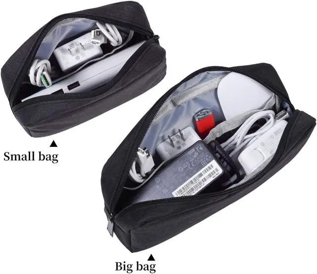 Alt view image 3 of 7 - Canvas Waterproof Universal Electronic Accessories Organizer for Power Bank,Charging Cords,Chargers,Mouse,USB Cable,Earphones and More Out-going, Business Travel Gadget Bag,Black(Small+Big)
