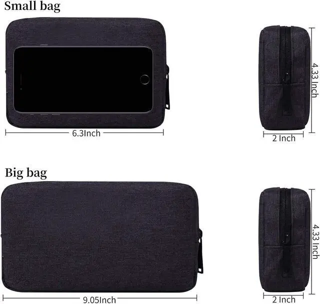 Alt view image 2 of 7 - Canvas Waterproof Universal Electronic Accessories Organizer for Power Bank,Charging Cords,Chargers,Mouse,USB Cable,Earphones and More Out-going, Business Travel Gadget Bag,Black(Small+Big)