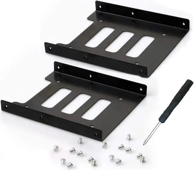 Main image of 2 Pcs SSD/HDD Mounting Bracket 2.5 to 3.5 Adapter Metal Holder 2.5 to 3.5 Converts Hard Drive Bay Notebook to Desktop for PC with 16 Fixing Screws and 1 Screwdriver (Black)