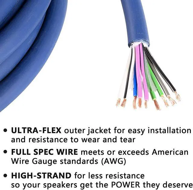 Alt view image 3 of 6 - TOPSTRONGGEAR 20 Feet 9-Conductor Speaker Cable, 18AWG 100% OFC, 4-Channel Speaker Wire and Remote Wire (18 Gauge)