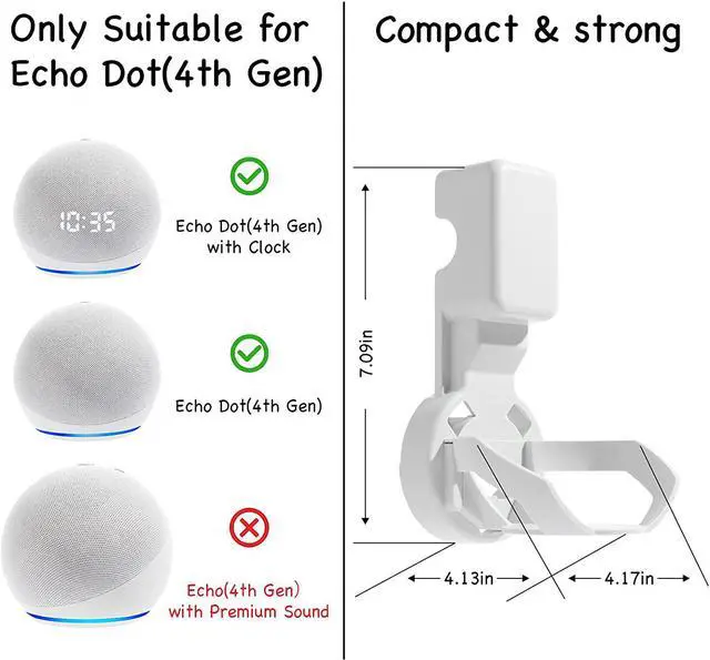 Alt view image 2 of 7 - Wall Mount Holder for Dot 4th/5th Generation, Outlet Hanger for Dot 4th/5th Gen, Smart Speaker Stand, Space-Saving Accessories, Built-in Cable Management Shelf, White