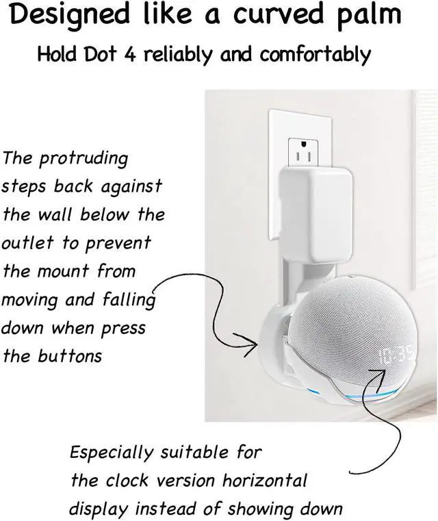 Alt view image 3 of 7 - Wall Mount Holder for Dot 4th/5th Generation, Outlet Hanger for Dot 4th/5th Gen, Smart Speaker Stand, Space-Saving Accessories, Built-in Cable Management Shelf, White