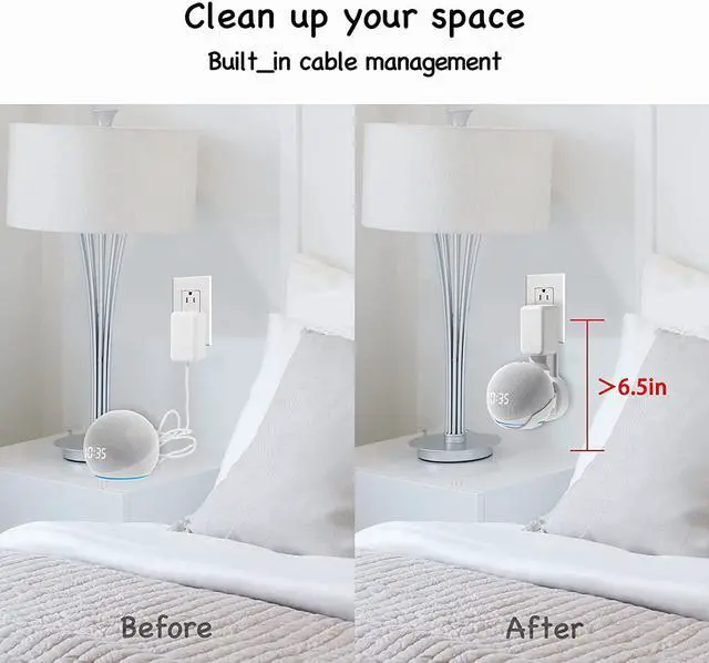 Alt view image 5 of 7 - Wall Mount Holder for Dot 4th/5th Generation, Outlet Hanger for Dot 4th/5th Gen, Smart Speaker Stand, Space-Saving Accessories, Built-in Cable Management Shelf, White