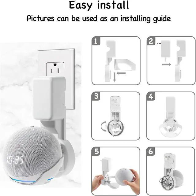 Alt view image 6 of 7 - Wall Mount Holder for Dot 4th/5th Generation, Outlet Hanger for Dot 4th/5th Gen, Smart Speaker Stand, Space-Saving Accessories, Built-in Cable Management Shelf, White