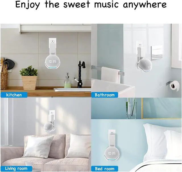 Alt view image 7 of 7 - Wall Mount Holder for Dot 4th/5th Generation, Outlet Hanger for Dot 4th/5th Gen, Smart Speaker Stand, Space-Saving Accessories, Built-in Cable Management Shelf, White