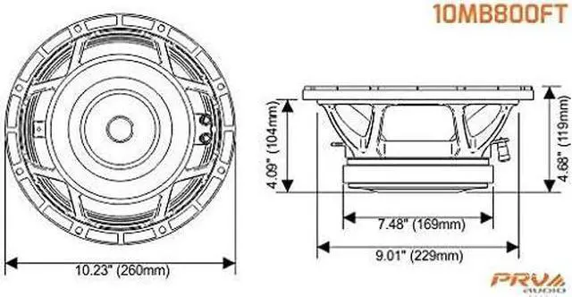 Alt view image 7 of 7 - 10 inch Midbass Speaker 10MB800FT, 800 Watts Program Power, 8 Ohm, 2.5 in Voice Coil, 400 Watts RMS Pro Audio Mid Bass Loudspeaker (Single)