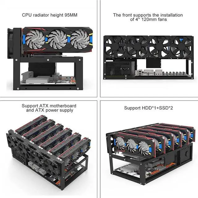Alt view image 3 of 6 - YJYGR Open Air Miner Mining Frame Rig Case, 8 GPU Steel Open Mining Rig Frame for Crypto Coin Currency Bitcoin for ATX - Only Mining Rig Frame Included (Color : 6 GPU)