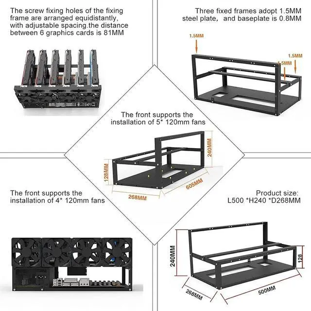 Alt view image 5 of 6 - YJYGR Open Air Miner Mining Frame Rig Case, 8 GPU Steel Open Mining Rig Frame for Crypto Coin Currency Bitcoin for ATX - Only Mining Rig Frame Included (Color : 6 GPU)