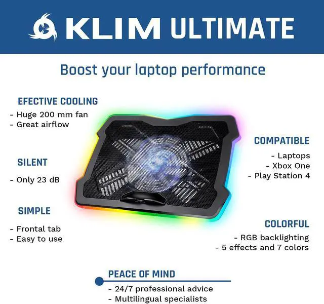 Alt view image 2 of 7 - Xiaogan Ultimate + RGB Laptop Cooling Pad with LED Rim + Gaming Laptop Cooler + USB Powered Fan + Very Stable and Silent Laptop Stand + Compatible up to 17  + for PC Mac PS4 Xbox One + New 2022