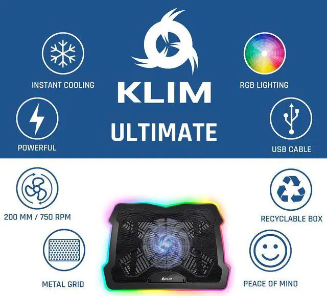 Alt view image 4 of 7 - Xiaogan Ultimate + RGB Laptop Cooling Pad with LED Rim + Gaming Laptop Cooler + USB Powered Fan + Very Stable and Silent Laptop Stand + Compatible up to 17  + for PC Mac PS4 Xbox One + New 2022