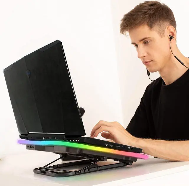 Alt view image 5 of 7 - Xiaogan Ultimate + RGB Laptop Cooling Pad with LED Rim + Gaming Laptop Cooler + USB Powered Fan + Very Stable and Silent Laptop Stand + Compatible up to 17  + for PC Mac PS4 Xbox One + New 2022