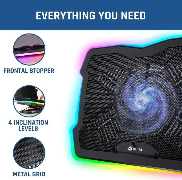 Alt view image 6 of 7 - Xiaogan Ultimate + RGB Laptop Cooling Pad with LED Rim + Gaming Laptop Cooler + USB Powered Fan + Very Stable and Silent Laptop Stand + Compatible up to 17  + for PC Mac PS4 Xbox One + New 2022