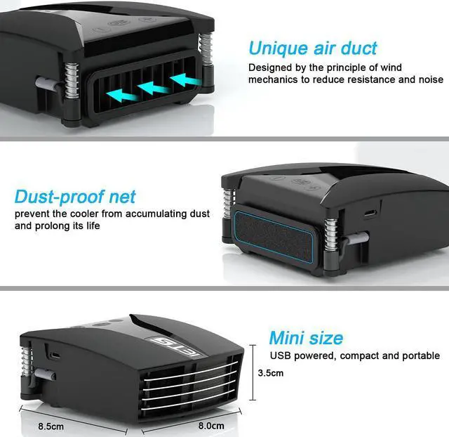 Alt view image 6 of 7 - GT202UB vacuum laptop fan cooler With temperature display intelligent temperature measurement cooling 13 wind speed (2600-5000RPM turbo fan) Perfect for Rapid Cooling of gaming laptop