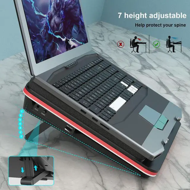 Alt view image 5 of 7 - GT500 Powerful Turbo-Fan (4200 RPM) Laptop Cooling Pad with Infinitely Variable Speed,Seal Foam for Rapid Cooling Gaming Laptop,Dust Filter for Protect Laptop,13-17.3inch Laptop Cooler