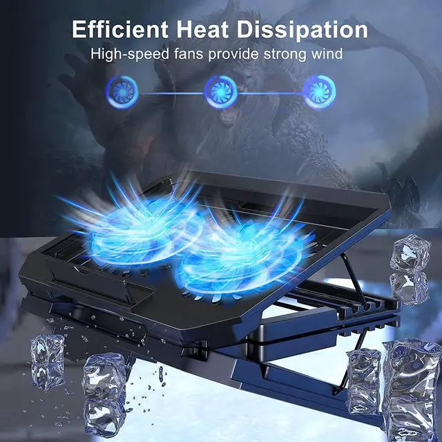 Alt view image 2 of 6 - Laptop Cooling Pad with Adjustable Height Two 5.1 Inches Fan 2 USB Ports Suitable for 12"-15.6" LaptopsBlack