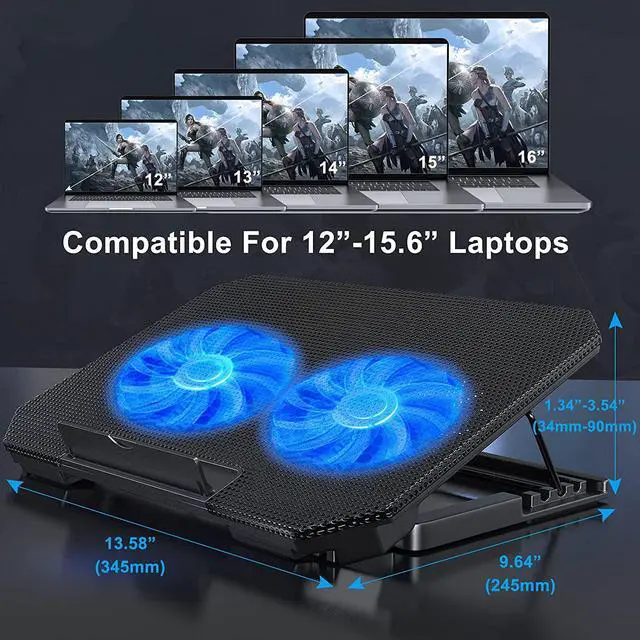 Alt view image 6 of 6 - Laptop Cooling Pad with Adjustable Height Two 5.1 Inches Fan 2 USB Ports Suitable for 12"-15.6" LaptopsBlack