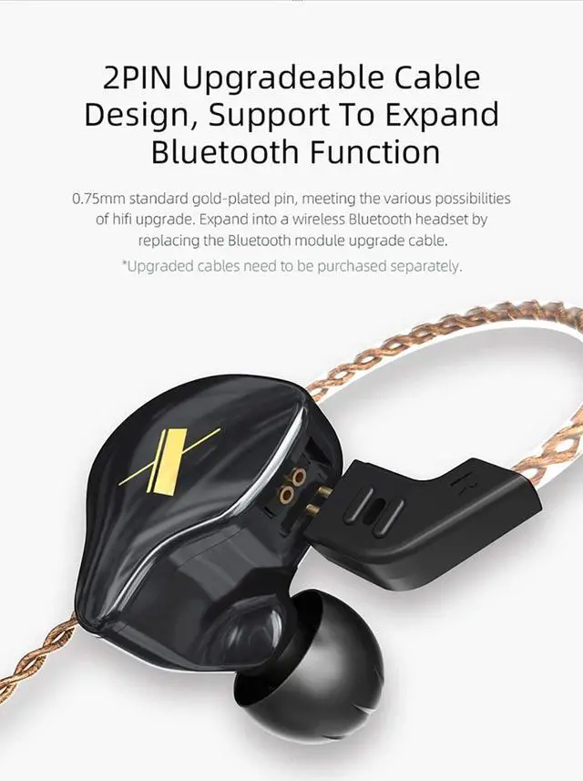 Alt view image 7 of 7 - KZ EDX in-Ear Monitors, HiFi Stereo Stage/Studio IEM Wired Noise Isolating Sport Earphones/Earbuds/Headphones with Detachable Cable 2Pin for Musician Audiophile (Without Mic, Black)