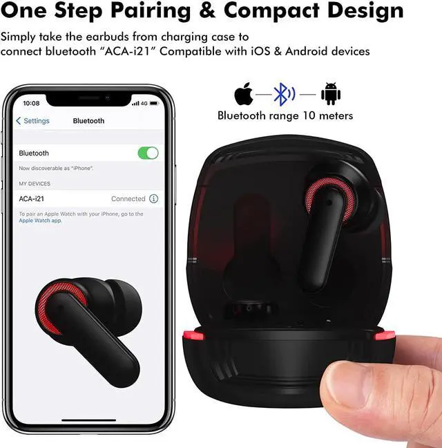 Alt view image 5 of 6 - Bluetooth 5.3 Headphones for iPhone 16 Pro Max 15 14 13 Samsung Z Fold 5 Flip 6, Wireless Earbuds Stereo Sound Noise-canceling in-Ear Earphones Mic for iPad Galaxy S24 Ultra S23 S22 S21 S20 Pixel 8 7