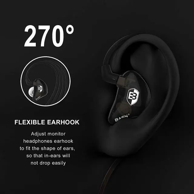 Alt view image 4 of 6 - BASN Bsinger PRO in-Ear Monitors Hybrid Dynamic Dual Drivers Two Detachable MMCX Cables Musicians in-Ear Earbuds Headphones (Black)