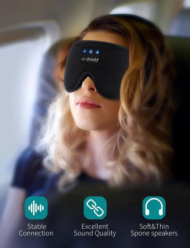 Alt view image 6 of 7 - LC-dolida Sleep Mask with Bluetooth Headphones Bluetooth Sleep Mask Sleep Headphones,3D Eye Mask for Sleeping Mask Music Sleeping Headphones for Side Sleepers Meditation Gifts Gadgets for Men Women