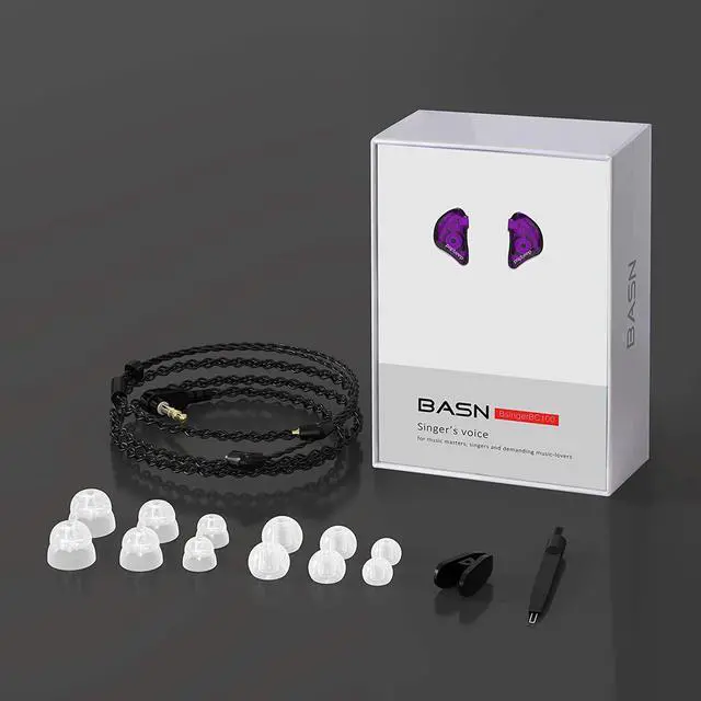 Alt view image 5 of 7 - BASN in-Ear Monitor Headphones Dual Dynamic Drivers in Ear Earphones Detachable MMCX Cable Musicians in-Ear Earbuds Headphones (BC100 Purple, with no Mic)