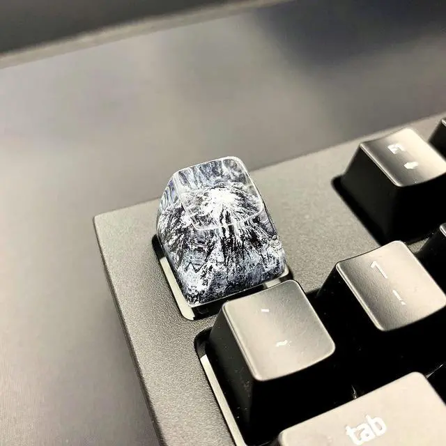 Alt view image 3 of 7 - MECHKYP Handmade Mt .Fuji Backlit Resin Artisan Keycap R4/Esc Key Cap Shine Through Translucent SA Profile for Cherry MX Switch Gaming Mechanical Keyboard,Snow Mountain Under Blue Skies (Black)