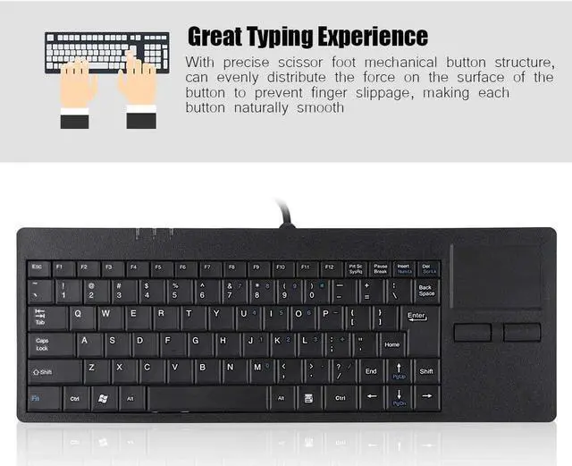 Alt view image 3 of 7 - Hilitand Wired USB Touchpad Keyboard,MC-818 Compact USB Keyboard with Touchpad, 82 Keys, QWERTY and Anti-Slip Mat for Desktop Laptop Computers Notebook
