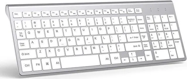 Main image of Wireless Keyboard, J JOYACCESS 2.4G Slim Compact Full Size Wireless Keyboard-for PC, Mac,iMacDesktop, Computer, Laptop, Smart TVWindows XP/Vista/7/8/10 by J JOYACCESS-Silver and White