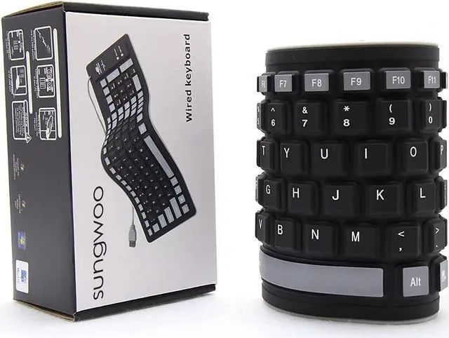 Alt view image 6 of 7 - sungwoo Foldable Silicone Keyboard USB Wired Waterproof Rollup Keyboard for PC Notebook Laptop (Black+Grey)