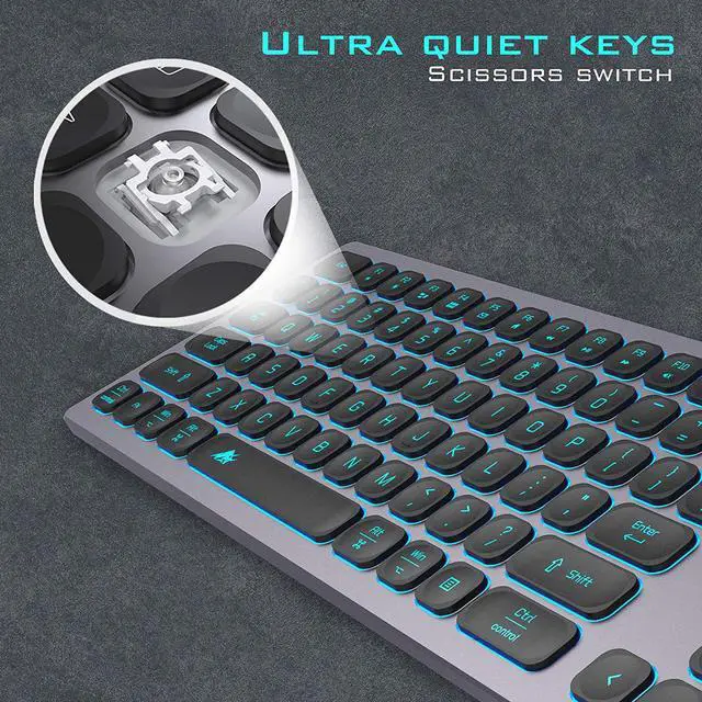 Alt view image 3 of 6 - Aluminum Quiet Wired Keyboard Backlit- Slim Chiclet Keyboard Compatible with Apple iMac, MacBook, Mac and PC, USB Numeric Keypad RGB Lighted Key - Space Gray