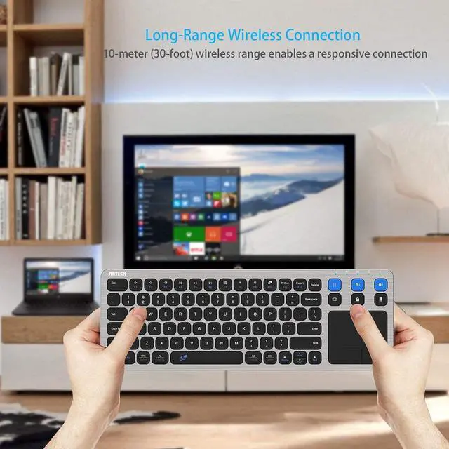 Alt view image 4 of 7 - Arteck Universal 2.4G Wireless and Bluetooth Touch TV Keyboard Multi-Device with Easy Media Control and Build-in Touchpad Wireless Keyboard for Smart TV, TV Box, TV-Connected Computer, Mac, HTPC