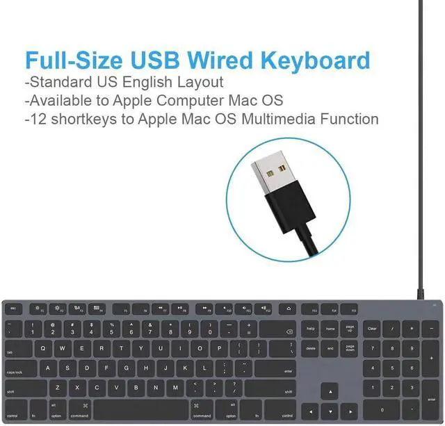 Alt view image 3 of 7 - Aluminum USB Wired Keyboard with Numeric Keypad for Mac Pro Mini Mac iMac iMac Pro MacBook Pro/Air Laptop and PC Computer