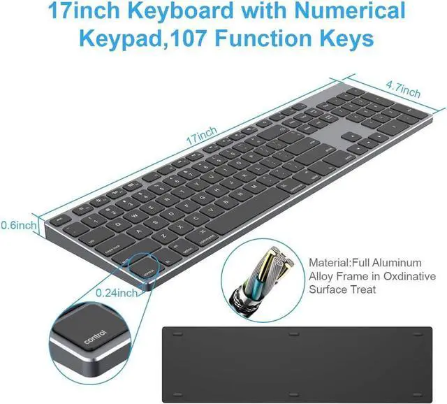 Alt view image 4 of 7 - Aluminum USB Wired Keyboard with Numeric Keypad for Mac Pro Mini Mac iMac iMac Pro MacBook Pro/Air Laptop and PC Computer