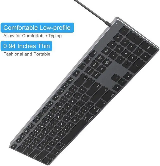 Alt view image 7 of 7 - Aluminum USB Wired Keyboard with Numeric Keypad for Mac Pro Mini Mac iMac iMac Pro MacBook Pro/Air Laptop and PC Computer