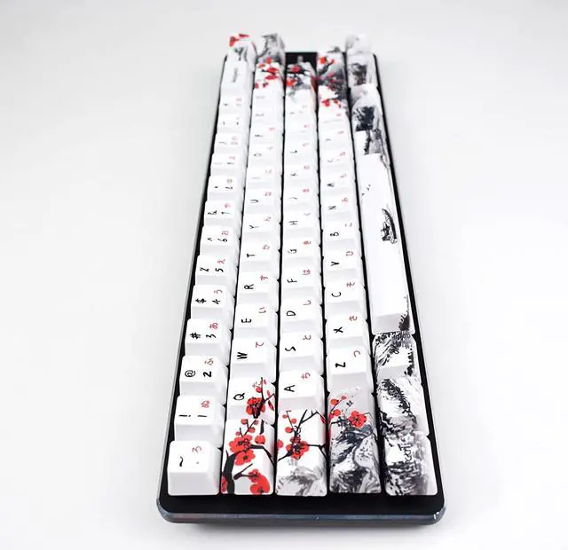 Alt view image 6 of 7 - MOLGRIA Keycaps 71 Set for Gaming Mechanical Keyboard, Custom PBT OEM Profile Key caps Japanese Font with Keycap Puller for Cherry MX 71/61 60 Percent Keyboard(Plum Blossom)